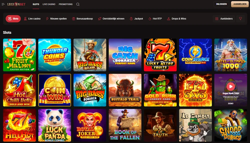 Spellen op de Legion Bet-website